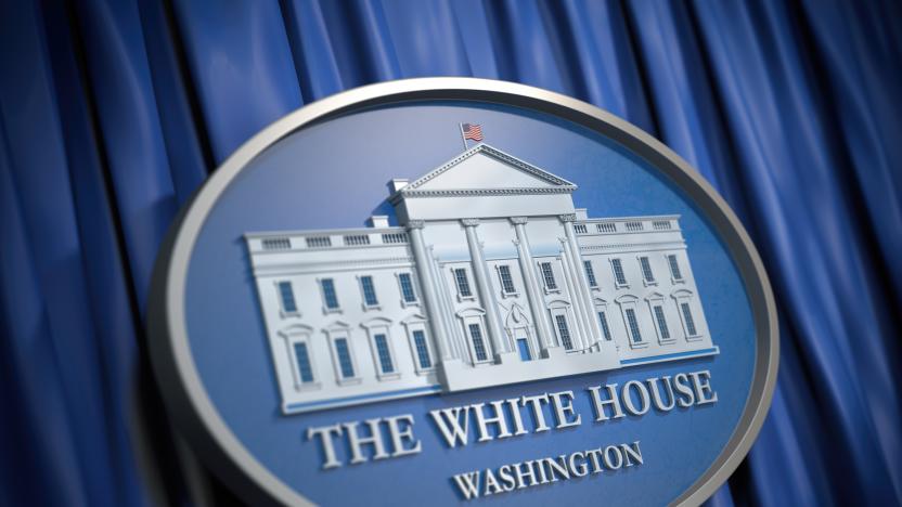 The White House Washington sign on blue background. 3d illustration