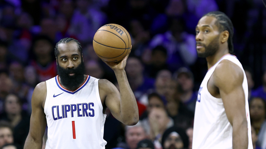 Getty Images - PHILADELPHIA, PENNSYLVANIA - MARCH 27: James Harden #1 of the LA Clippers looks on during the second quarter against the Philadelphia 76ers at the Wells Fargo Center on March 27, 2024 in Philadelphia, Pennsylvania. NOTE TO USER: User expressly acknowledges and agrees that, by downloading and or using this photograph, User is consenting to the terms and conditions of the Getty Images License Agreement. (Photo by Tim Nwachukwu/Getty Images)