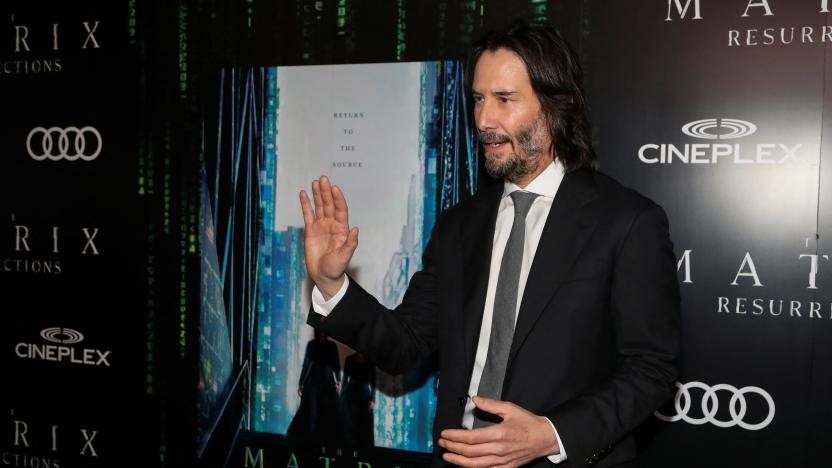 Actor Keanu Reeves poses during the "Black Carpet" of the Canadian premiere of The Matrix Resurrections film in his former home town of Toronto, Ontario, Canada, December 16, 2021.  REUTERS/Carlos Osorio