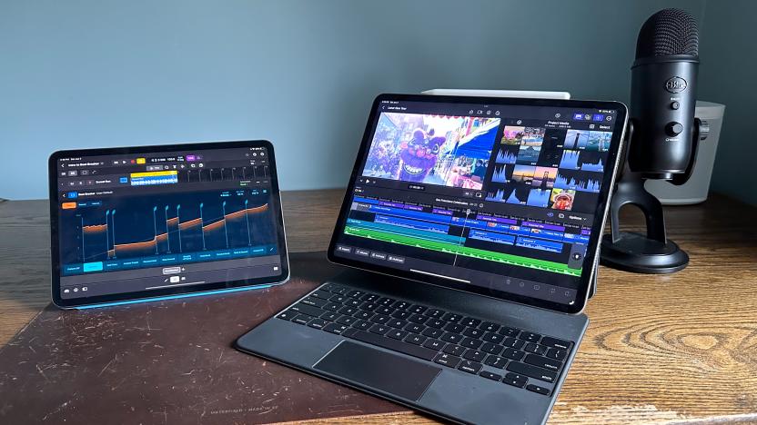 Two iPads running Logic Pro and Final Cut Pro