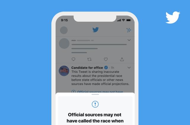 Twitter previewed how it will label tweets that declare victory before results are final.