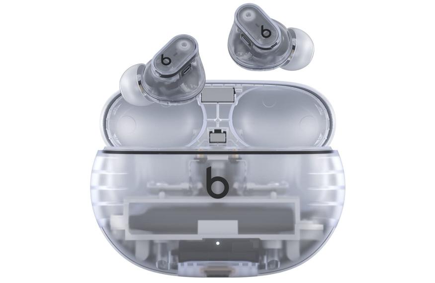 A product photo of the transparent Studio Buds+.