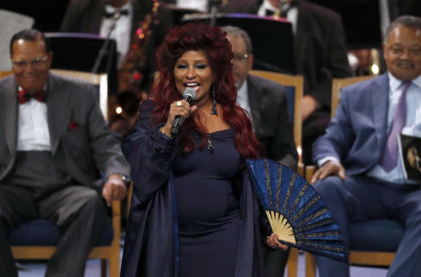 Rumors swirl on what's behind Chaka Khan's fan at funeral