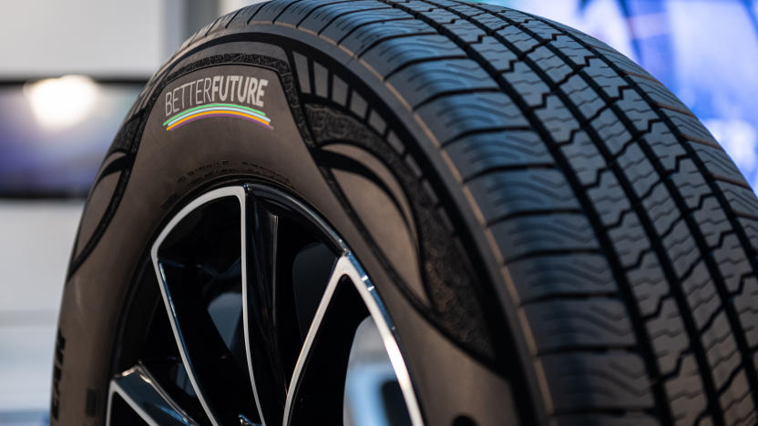 a generic tire, offset by about 60 degrees so you can read the Better Future logo on the sidewall. Consume, consumers.