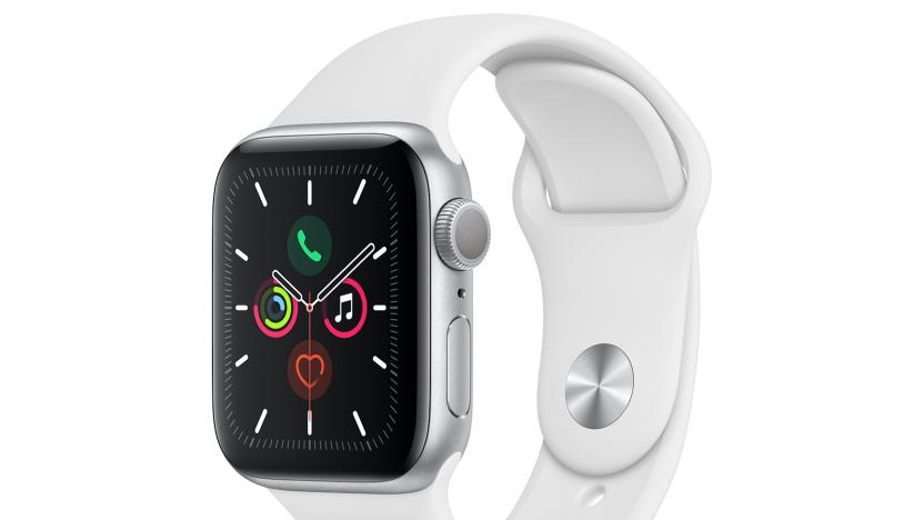 Apple Watch Series 5 in aluminum with white Sport Band