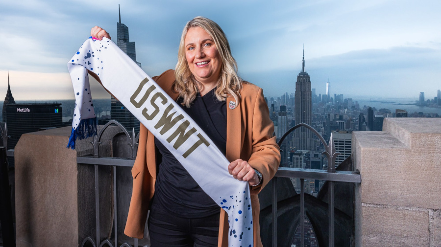 Getty Images - NEW YORK, NEW YORK - MAY 23: (EDITOR'S NOTE: This image has been digitally altered.) United States Women's National Team head coach Emma Hayes poses for a portrait on May 23, 2024 in New York City. (Photo by USSF/Getty Images for USSF)