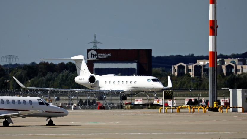 Tesla Inc Chief Executive Officer Elon Musk's private jet is seen at the newly built Berlin Brandenburg Airport "Willy Brandt" (BER) ahead of its opening, in Schoenefeld, Germany, September 3, 2020. 