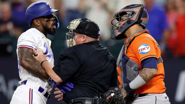 Astros take Game 5 after benches clear against Rangers