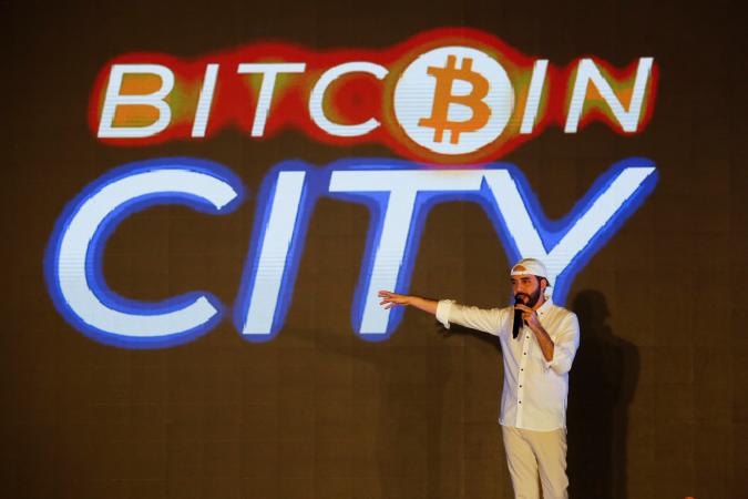 El Salvador's president Nayib Bukele speaks at the closing party of the “Bitcoin Week” where he announced the plan to build the first "Bitcoin City" in the world, in Teotepeque, El Salvador November 20, 2021. REUTERS/Jose Cabezas