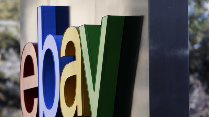 FILE - This Jan. 14, 2015, file photo, shows signage at the entrance to eBay's headquarters in San Jose, Calif. EBay reports financial earnings Tuesday, April 26, 2016. (AP Photo/Marcio Jose Sanchez, File