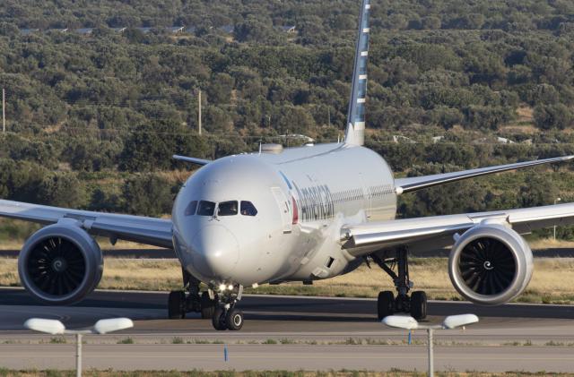 American Airlines Boeing 787 Dreamliner passenger aircraft as seen flying, landing, touching down and taxiing at Athens International Airport ATH Eleftherios Venizelos in the Greek capital. The modern wide body airplane a B787-9 has the registration N822AN and is powered by 2x GE jet engines arrived from a transatlantic flight from Chicago O'Hare International Airport ORD with flight number AA160 . American Airlines is the largest airline in the world by fleet size and passengers carried. The US carrier is based with HQ in Fort Worth Texas and member of Oneworld aviation alliance group. .During the summer of 2022 the European Aviation industry is facing long delays, cancellations and travel chaos mostly because of staff shortages at the airports after the Covid-19 Coronavirus pandemic era, air travel had an increased demand. Despite the situation, Greek airports are performing well. Athens, Greece on July 2022 (Photo by Nicolas Economou/NurPhoto via Getty Images)