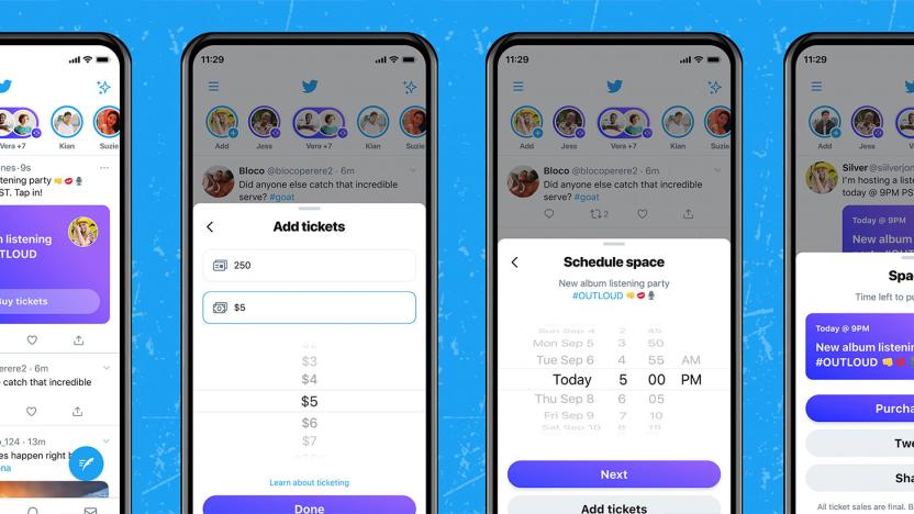 Twitter Ticketed Spaces screenshots composite