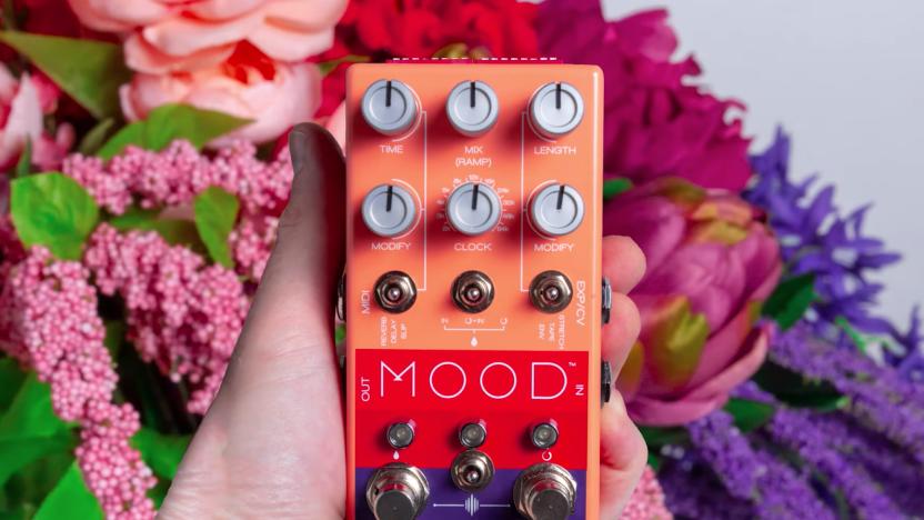 An image of the Chase Bliss MOOD MK1 pedal atop some flowers.