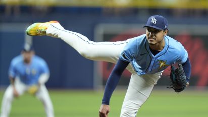 Associated Press - Tampa Bay Rays starting pitcher Taj Bradley against the Chicago Cubs during the first inning of a baseball game Thursday, June 13, 2024, in St. Petersburg, Fla. (AP Photo/Christopher O'Meara)