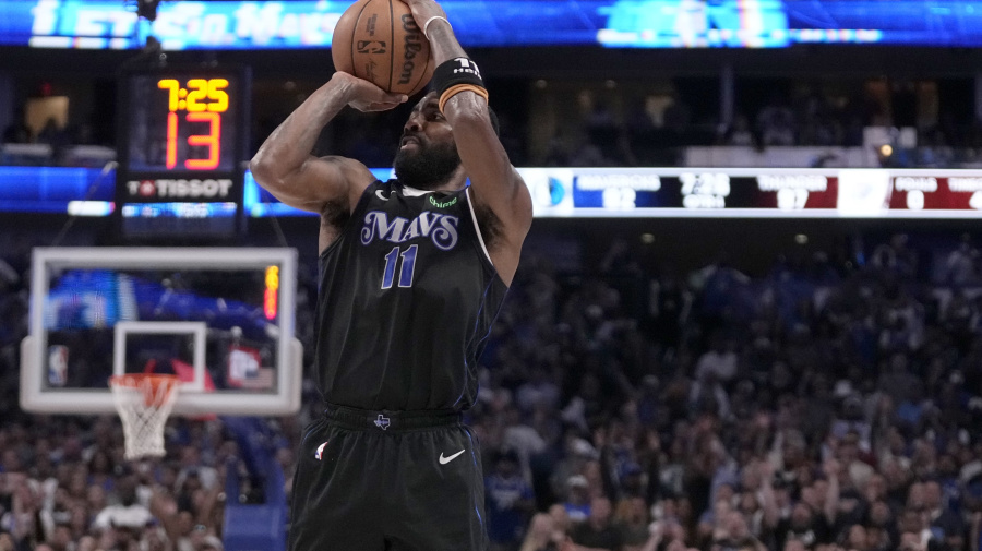 Associated Press - Dallas Mavericks' Kyrie Irving shoots in Game 6 of an NBA basketball second-round playoff series agaist the Oklahoma City Thunder Saturday, May 18, 2024, in Dallas. (AP Photo/Tony Gutierrez)