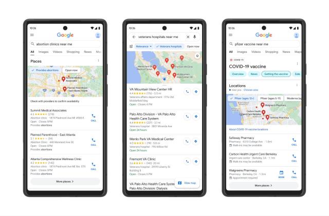 Google Search and Maps abortion information update