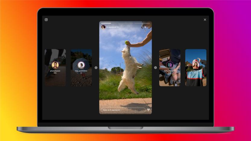 A screenshot of Instagram's redesigned viewer for Stories on desktops