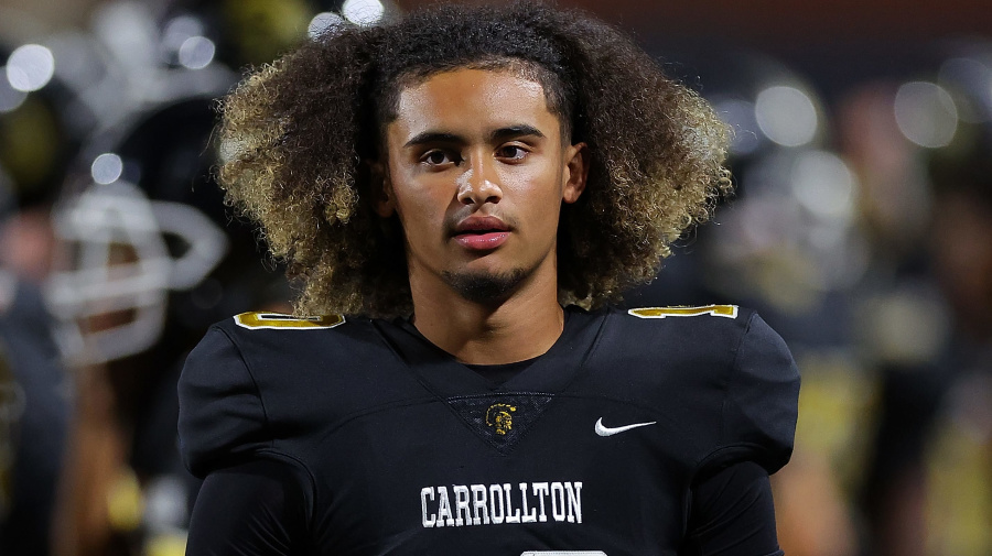 Getty Images - CARROLLTON, GEORGIA - OCTOBER 20:  Julian "Ju Ju" Lewis #10 of the Carrollton High School Trojans walks the sidelines against the Westlake High School Lions defender at Grisham Stadium on October 20, 2023 in Carrollton, Georgia.  Lewis has committed to the USC Trojans as a 15-year-old Carrollton High School student and is considered one of the top high school quarterback prospects.  (Photo by Kevin C. Cox/Getty Images)