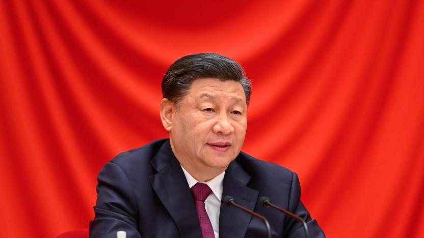 Chinese President Xi Jinping, also general secretary of the Communist Party of China Central Committee and chairman of the Central Military Commission, delivers a speech at a ceremony marking the 100th anniversary of the founding of the Communist Youth League of China CYLC at the Great Hall of the People in Beijing, capital of China, May 10, 2022. (Photo by Li Xueren/Xinhua via Getty Images)