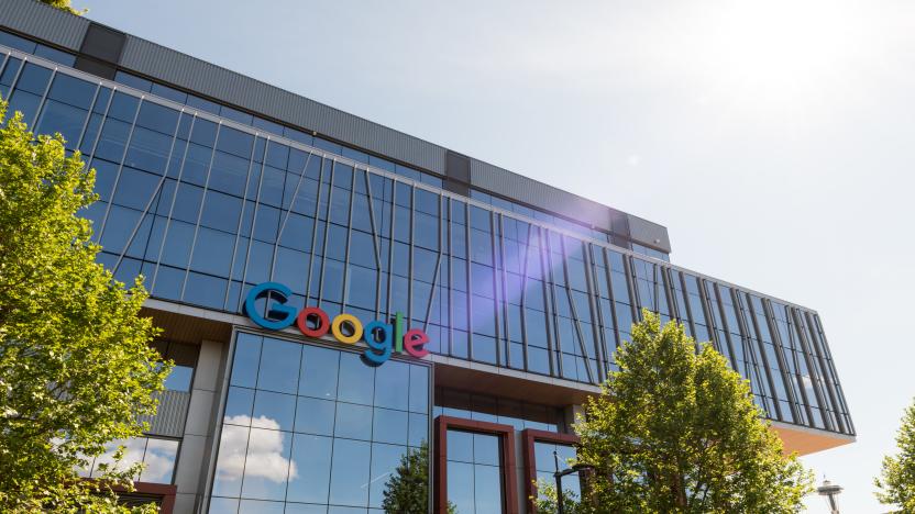 Seattle, USA - May 14, 2020: The entrance to the new Google building in the south lake union area late in the day.