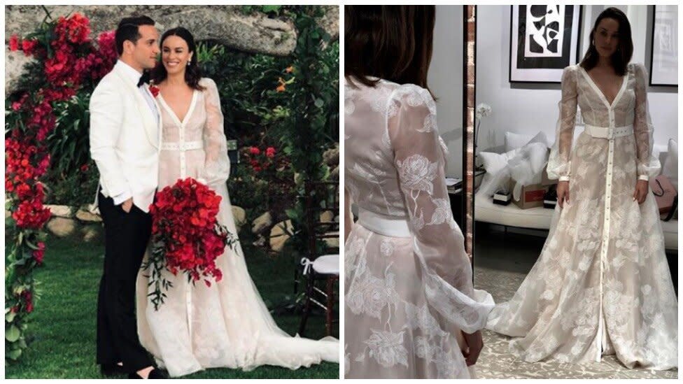 “Packed to the Rafters” star Jessica McNamee married in a belted wedding dress