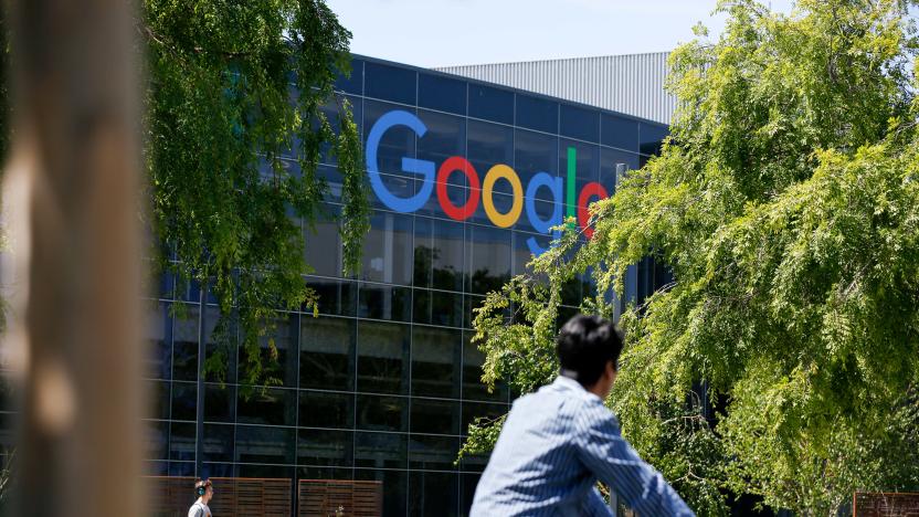 Google's main campus is seen as a sit-in to protest against Google's retaliation against workers takes place within Google's main cafeteria in Mountain View, California on May 1, 2019. (Photo by Amy Osborne / AFP)        (Photo credit should read AMY OSBORNE/AFP/Getty Images)