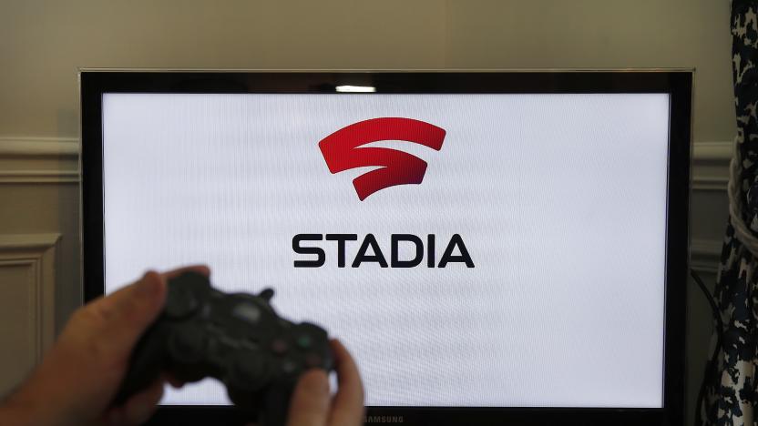 PARIS, FRANCE - NOVEMBER 18: In this photo illustration, the Stadia logo is displayed on the screen of a TV on November 18, 2019 in Paris, France. Stadia is a streaming platform for on-demand video games in the cloud. Introduced by Google on the sidelines of the Game Developer Conference 2019, the service allows you to play AAA video games on all kinds of devices, such as a computer, phone, tablet or Chromecast. The service will be launched by Google tomorrow November 19, 2019 in 14 countries, including France. (Photo by Chesnot/Getty Images)
