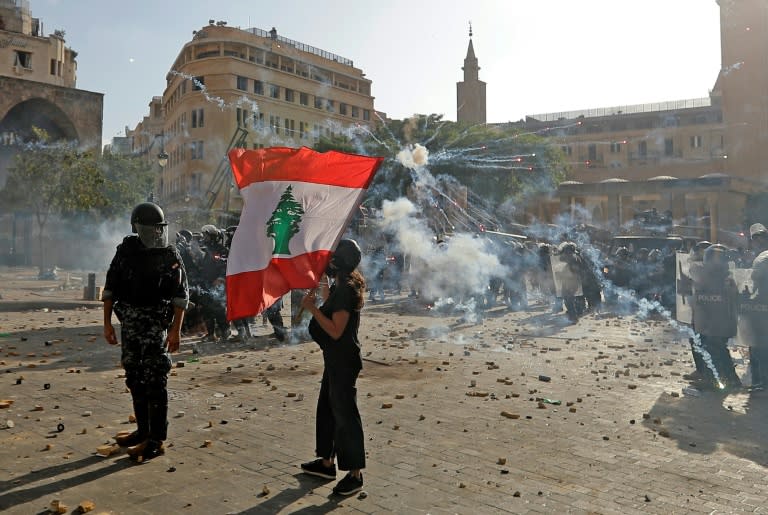 Security forces lobbed tear gas at protesters in downtown Beirut during demonstrations sparked by fury over the massive port blast in Beirut