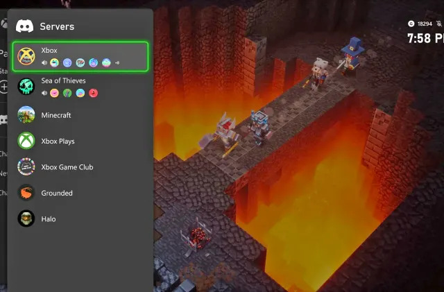 A screenshot of Discord on Xbox showing the sidebar with servers listed.