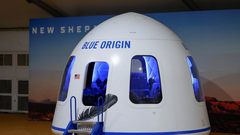 A replica of the astronaut capsule is displayed at the Blue Origin site, on the day the Blue Origin's rocket New Shepard blasts off on billionaire Jeff Bezos's company's fourth suborbital tourism flight with a six-person crew near Van Horn, Texas, U.S., March 31, 2022. REUTERS/Ivan Pierre Aguirre