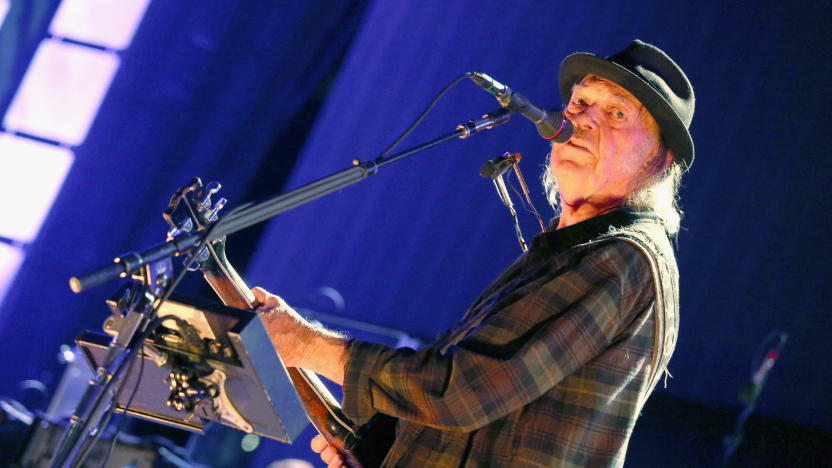 EAST TROY, WISCONSIN - SEPTEMBER 21:  Neil Young performs in concert during Farm Aid 34 at Alpine Valley Music Theatre on September 21, 2019 in East Troy, Wisconsin.  (Photo by Gary Miller/Getty Images)