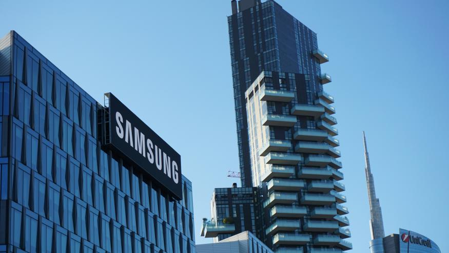 A building with the Samsung logo.