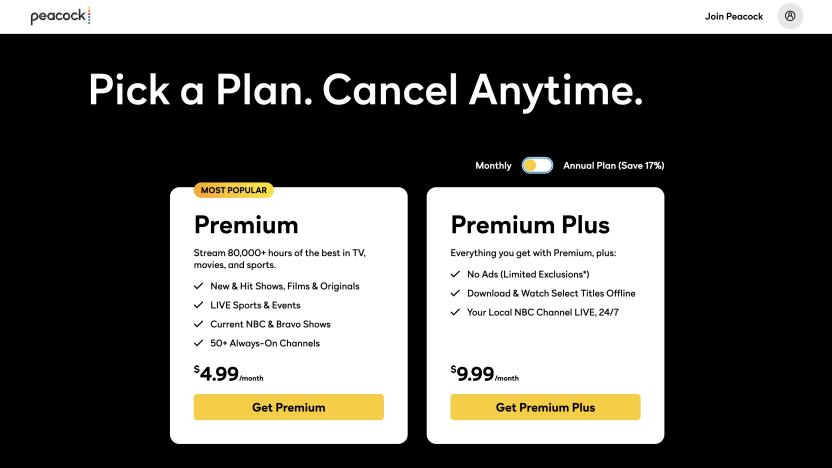 Peacock's current sign-up page for new subscribers only offers paid plans. 