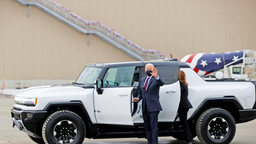 U.S. President Joe Biden waves as he tours the General Motors 'Factory ZERO' electric vehicle assembly plant in Detroit, Michigan, U.S. November 17, 2021. 