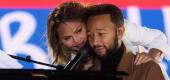 John Legend performs next to wife Chrissy Teigen ahead of remarks by vice presidential candidate Kamala Harris in Philadelphia on Nov. 2. (Reuters)