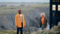 Image of The Doctor (Ncuti Gatwa) and Ruby Sunday (Millie Gibson) on a clifftop.