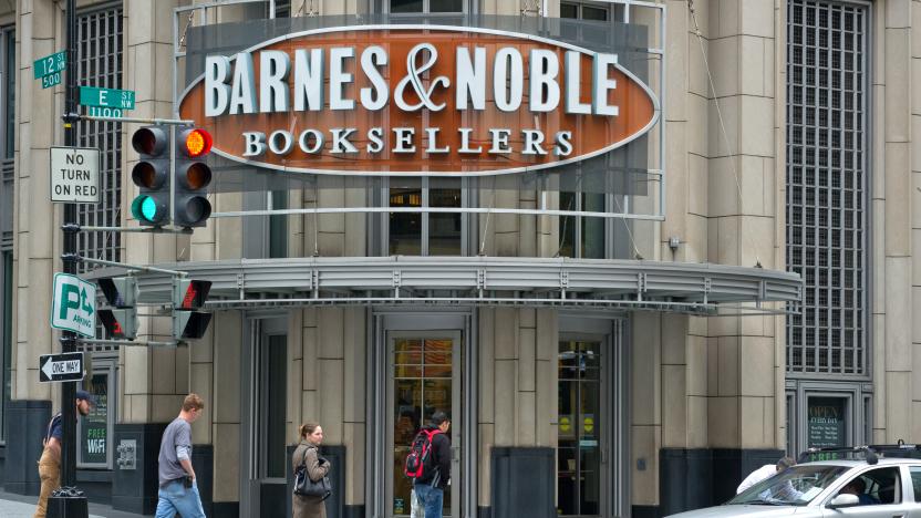 (FILES) A Barnes & Noble bookstore is seen in this April 30, 2012 file photo in Washington,DC. US bookseller Barnes & Noble said September 25, 2012 it would launch a video service with films and television programs which can be purchased by owners of its Nook tablet in the United States and Britain. The service to debut later this year will include "blockbuster movies, classic films and original TV shows from major studios" for viewing on tablets, televisions or smartphones. Participating studios include HBO, Sony Pictures Home Entertainment, Starz, Viacom, Warner Bros. and Walt Disney.  AFP PHOTO/KAREN BLEIER / FILES        (Photo credit should read KAREN BLEIER/AFP/GettyImages)