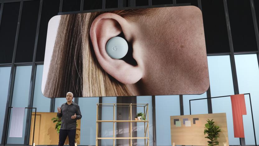 NEW YORK, NY - OCTOBER 15: Rick Osterloh, SVP of devices and services at Google, discusses the new Google Pixel Buds ear pods  during a Google launch event on October 15, 2019 in New York City. Google's new ear buds will be released in Spring 2020 and retail for $179.  (Photo by Drew Angerer/Getty Images)