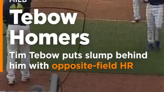 Tim Tebow puts slump behind him with opposite field home run