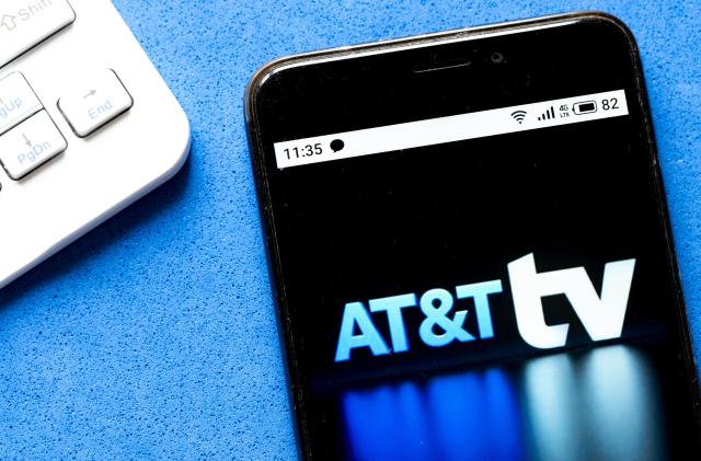 UKRAINE - 2020/05/31: In this photo illustration an AT&T TV logo is seen displayed on a smartphone. (Photo Illustration by Igor Golovniov/SOPA Images/LightRocket via Getty Images)