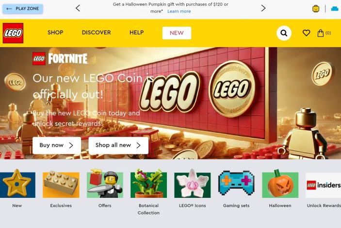 A screenshot of Lego's website.