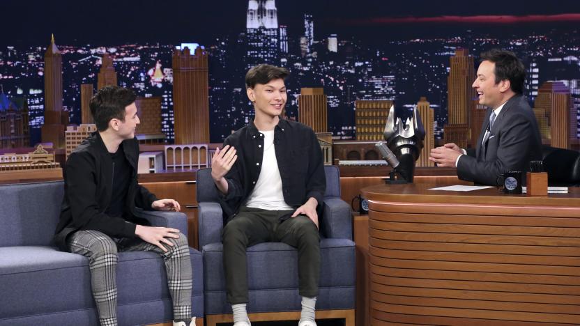 THE TONIGHT SHOW STARRING JIMMY FALLON -- Episode 1135 -- Pictured: (l-r) Overwatch League champions Matthew "Super" DeLisi and Jay "Sinatraa" Won during an interview with host Jimmy Fallon on October 7, 2019 -- (Photo by: Andrew Lipovsky/NBCU Photo Bank/NBCUniversal via Getty Images via Getty Images)