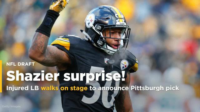 Ryan Shazier walks on stage to announce Pittsburgh pick