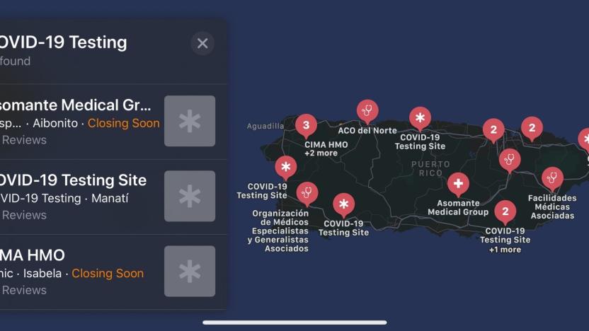 Puerto Rico COVID-19 testing sites in Apple Maps