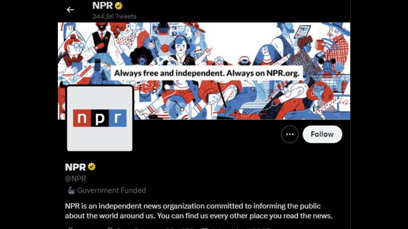 NPR's Twitter account showing the new "Government Funded" label applied by the company. 