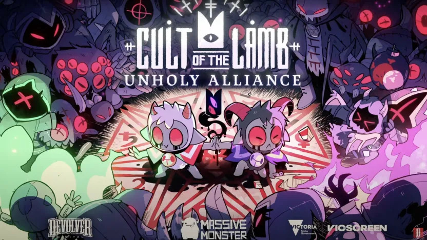 Promotional art for the Cult of the Lamb Unholy Alliance update