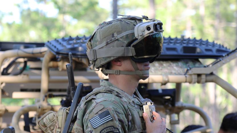 US Army soldier using Microsoft HoloLens headset prototype