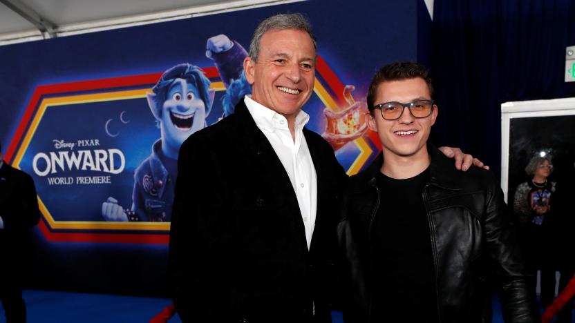 Cast member Tom Holland and Bob Iger, CEO of the Walt Disney Company, pose at the premiere for the film "Onward" in Los Angeles, California, U.S. February 18, 2020. REUTERS/Mario Anzuoni