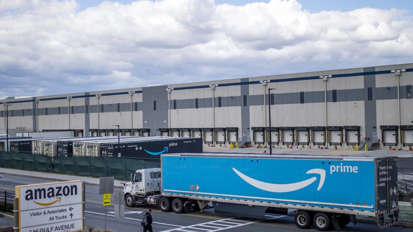 FILE - A truck arrives at the Amazon warehouse facility, in the Staten Island borough of New York, April 1, 2022. Vermont Sen. Bernie Sanders has opened a Senate investigation into Amazon’s warehouse safety practices, the latest in a series of probes he’s initiated against big corporations in his role as chairman of a committee that oversees health and labor issues.(AP Photo/Eduardo Munoz Alvarez, File)