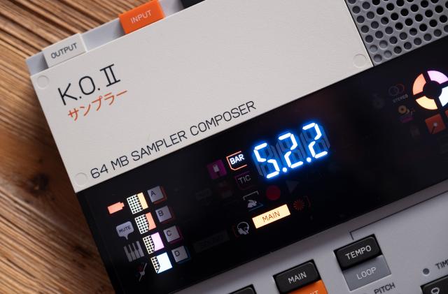 A close up of Teenage Engineering's K.O. II sampler.